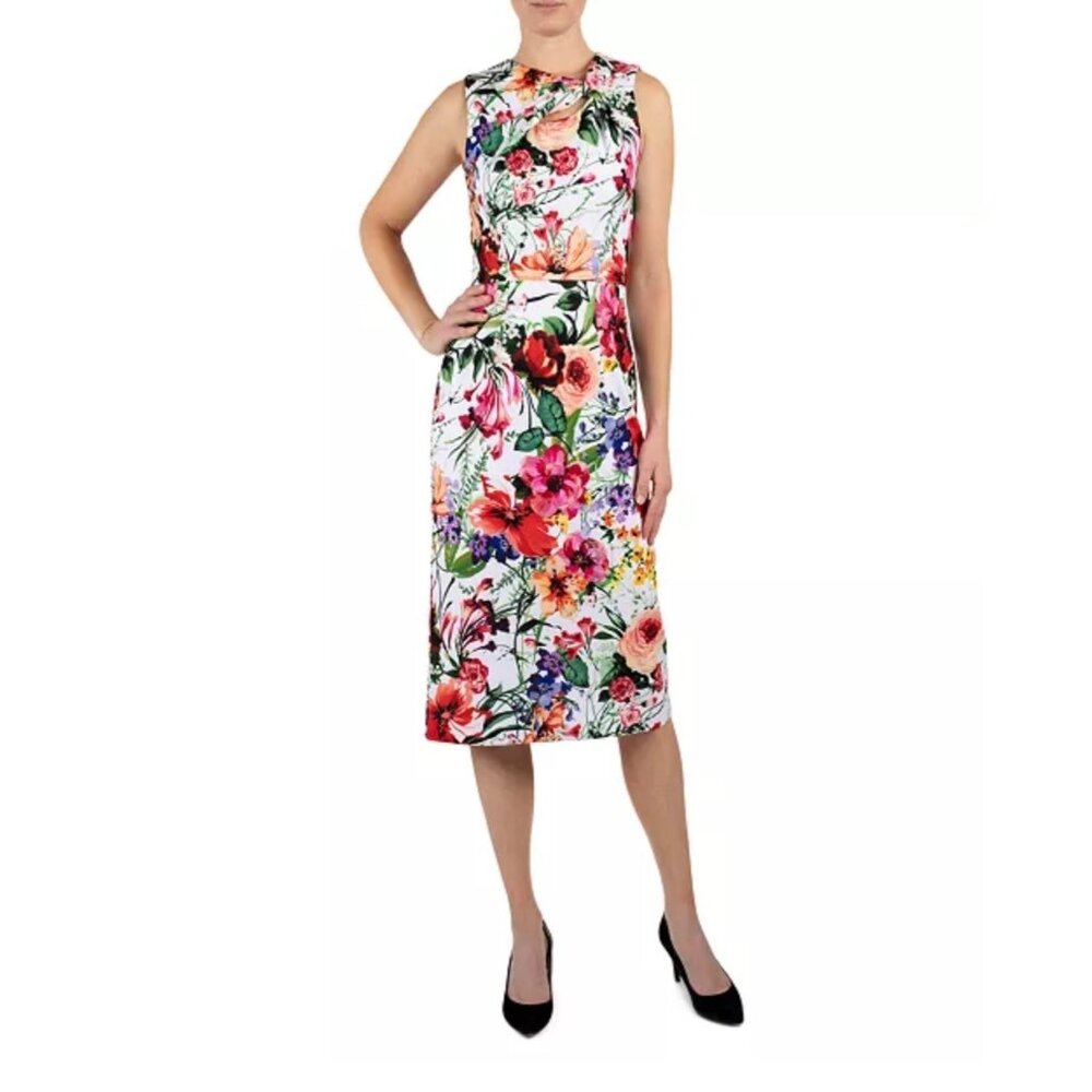 Donna Ricco Womens Floral Twisted Cutout Neck Scuba Sheath Dress size 4